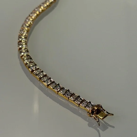 Gold plated 925 Silver Tennis Bracelet - Picture 1 of 9